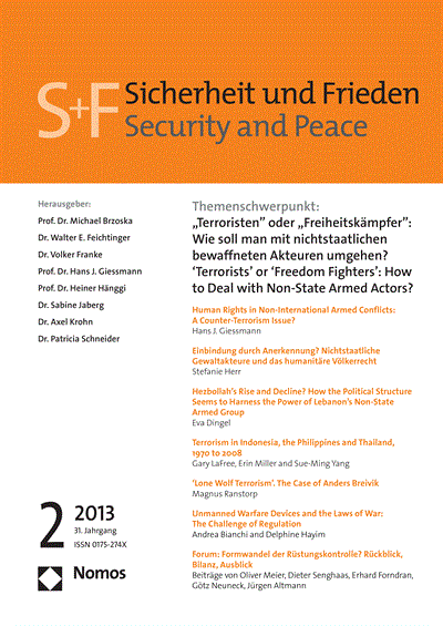 Cover der Ausgabe: S&F Sicherheit und Frieden Jahrgang 31 (2013), Heft 2