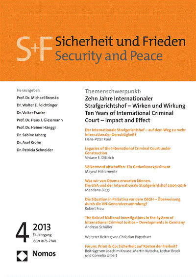 Cover der Ausgabe: S&F Sicherheit und Frieden Jahrgang 31 (2013), Heft 4