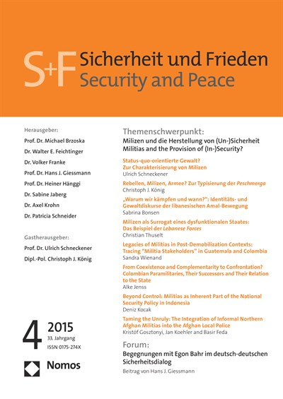 Cover der Ausgabe: S&F Sicherheit und Frieden Jahrgang 33 (2015), Heft 4