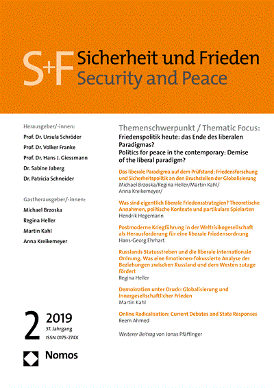 Cover der Ausgabe: S&F Sicherheit und Frieden Jahrgang 37 (2019), Heft 2