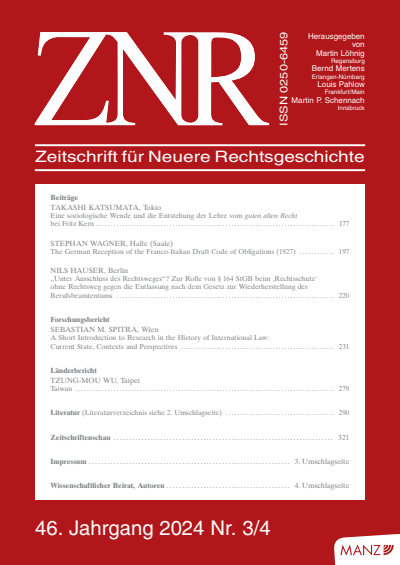Cover der Ausgabe: ZNR Zeitschrift für Neuere Rechtsgeschichte Jahrgang 46 (2024), Heft 3-4