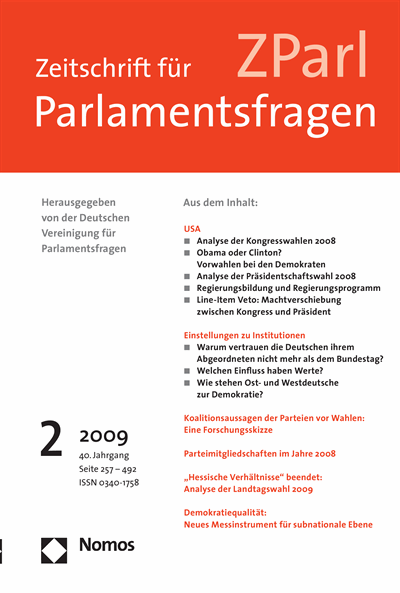 Cover of Volume: ZParl Zeitschrift für Parlamentsfragen Volume 40 (2009), Edition 2