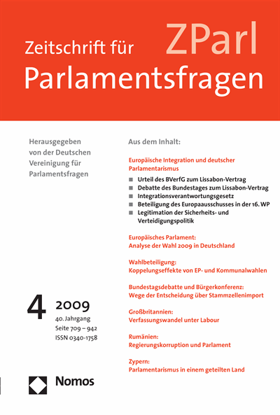 Cover der Ausgabe: ZParl Zeitschrift für Parlamentsfragen Jahrgang 40 (2009), Heft 4
