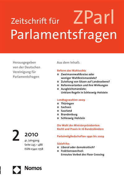 Cover of Volume: ZParl Zeitschrift für Parlamentsfragen Volume 41 (2010), Edition 2