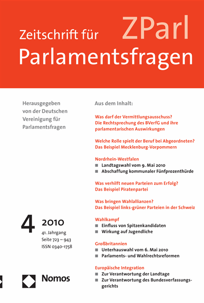 Cover of Volume: ZParl Zeitschrift für Parlamentsfragen Volume 41 (2010), Edition 4