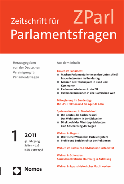 Cover of Volume: ZParl Zeitschrift für Parlamentsfragen Volume 42 (2011), Edition 1
