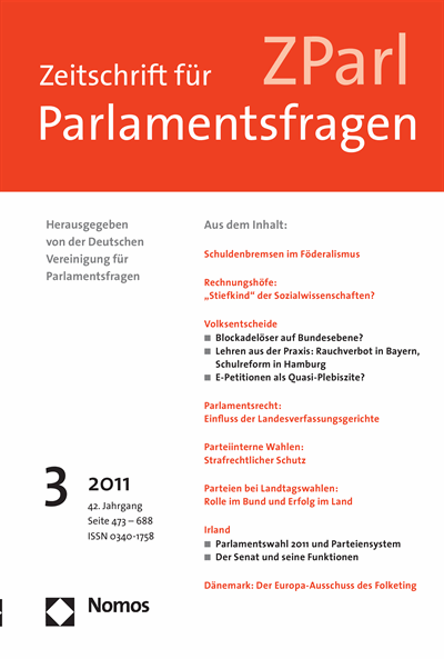 Cover der Ausgabe: ZParl Zeitschrift für Parlamentsfragen Jahrgang 42 (2011), Heft 3