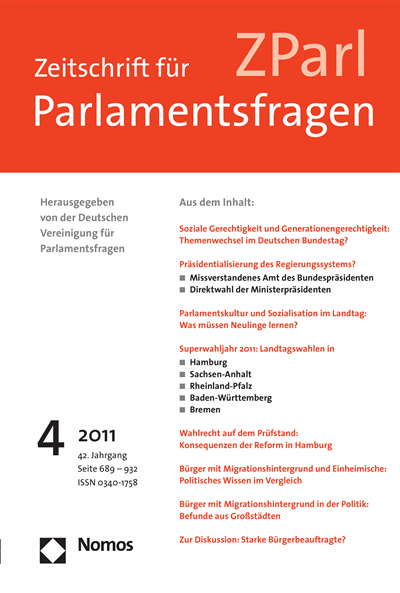 Cover of Volume: ZParl Zeitschrift für Parlamentsfragen Volume 42 (2011), Edition 4