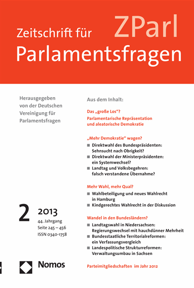 Cover of Volume: ZParl Zeitschrift für Parlamentsfragen Volume 44 (2013), Edition 2