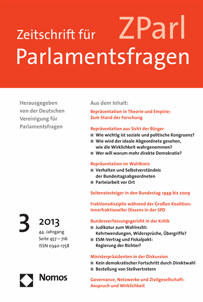 Cover of Volume: ZParl Zeitschrift für Parlamentsfragen Volume 44 (2013), Edition 3
