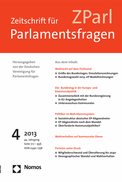 Cover der Ausgabe: ZParl Zeitschrift für Parlamentsfragen Jahrgang 44 (2013), Heft 4