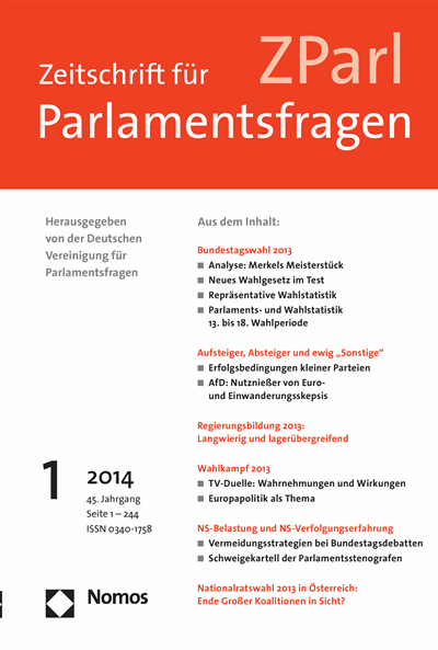 Cover der Ausgabe: ZParl Zeitschrift für Parlamentsfragen Jahrgang 45 (2014), Heft 1