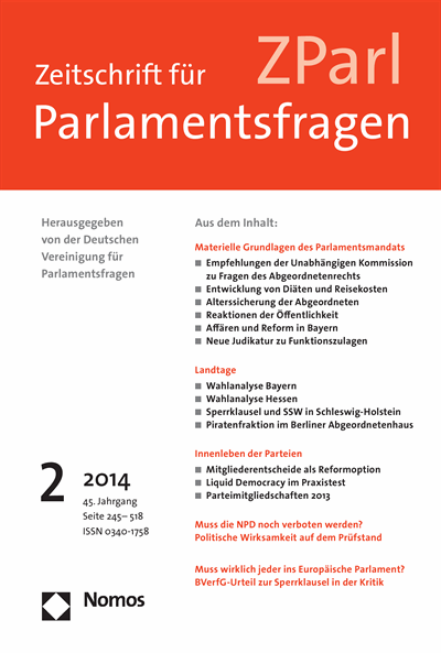 Cover der Ausgabe: ZParl Zeitschrift für Parlamentsfragen Jahrgang 45 (2014), Heft 2