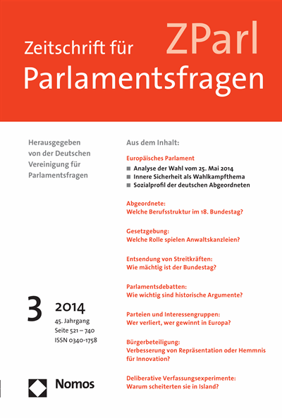 Cover of Volume: ZParl Zeitschrift für Parlamentsfragen Volume 45 (2014), Edition 3
