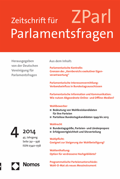 Cover of Volume: ZParl Zeitschrift für Parlamentsfragen Volume 45 (2014), Edition 4