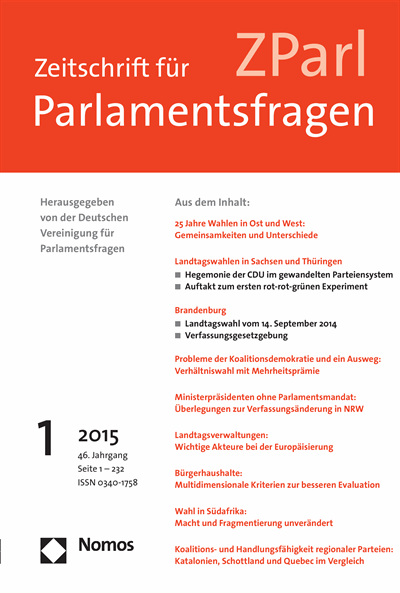 Cover of Volume: ZParl Zeitschrift für Parlamentsfragen Volume 46 (2015), Edition 1