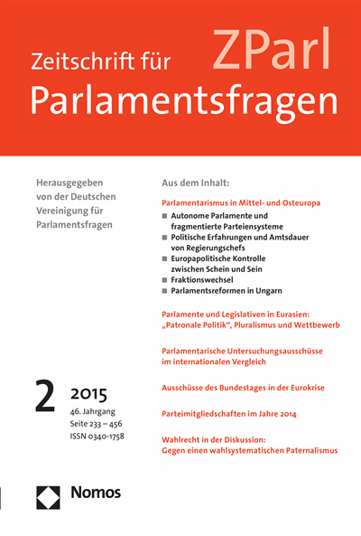 Cover der Ausgabe: ZParl Zeitschrift für Parlamentsfragen Jahrgang 46 (2015), Heft 2