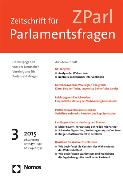 Cover of Volume: ZParl Zeitschrift für Parlamentsfragen Volume 46 (2015), Edition 3