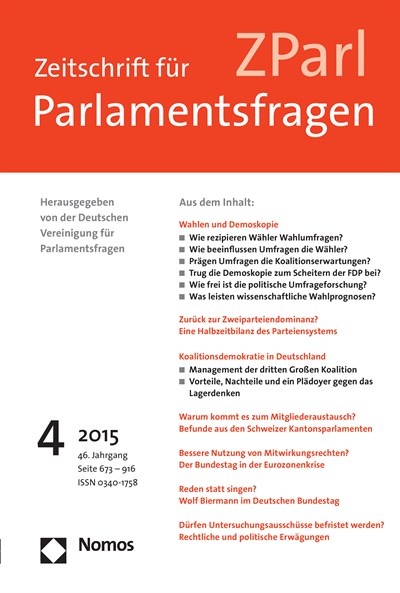 Cover of Volume: ZParl Zeitschrift für Parlamentsfragen Volume 46 (2015), Edition 4