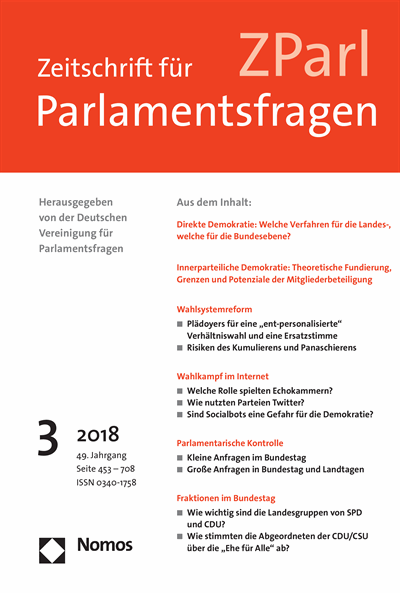Cover der Ausgabe: ZParl Zeitschrift für Parlamentsfragen Jahrgang 49 (2018), Heft 3