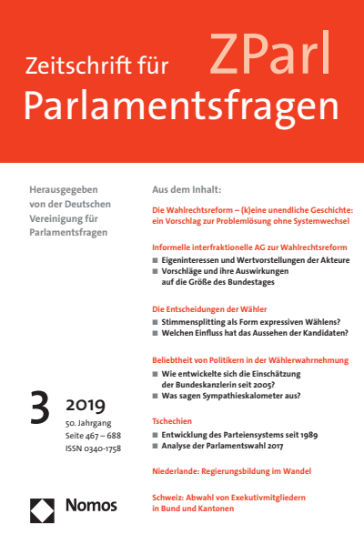 Cover der Ausgabe: ZParl Zeitschrift für Parlamentsfragen Jahrgang 50 (2019), Heft 3