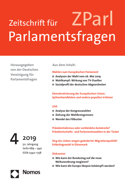 Cover der Ausgabe: ZParl Zeitschrift für Parlamentsfragen Jahrgang 50 (2019), Heft 4