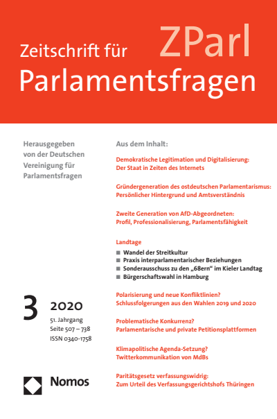Cover der Ausgabe: ZParl Zeitschrift für Parlamentsfragen Jahrgang 51 (2020), Heft 3