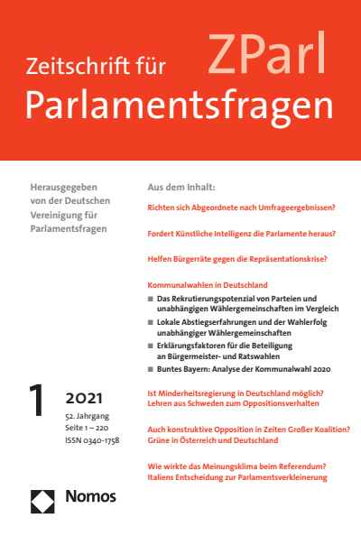 Cover of Volume: ZParl Zeitschrift für Parlamentsfragen Volume 52 (2021), Edition 1