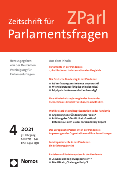 Cover of Volume: ZParl Zeitschrift für Parlamentsfragen Volume 52 (2021), Edition 4
