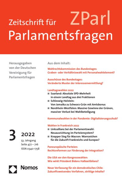 Cover der Ausgabe: ZParl Zeitschrift für Parlamentsfragen Jahrgang 53 (2022), Heft 3