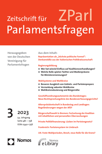 Cover of Volume: ZParl Zeitschrift für Parlamentsfragen Volume 54 (2023), Edition 3