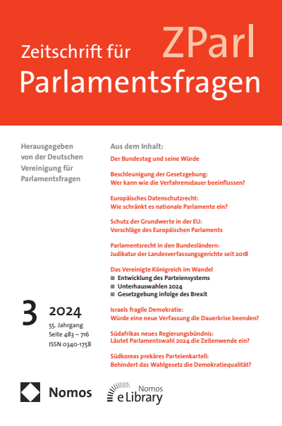 Cover der Ausgabe: ZParl Zeitschrift für Parlamentsfragen Jahrgang 55 (2024), Heft 3