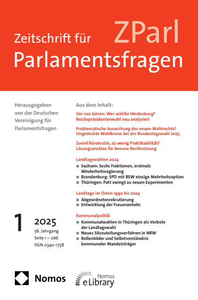 Cover der Ausgabe: ZParl Zeitschrift für Parlamentsfragen Jahrgang 56 (2025), Heft 1