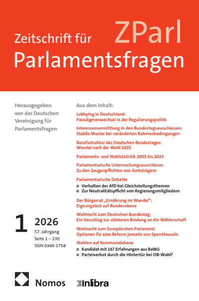 Cover der Ausgabe: ZParl Zeitschrift für Parlamentsfragen Jahrgang 57 (2026), Heft 1