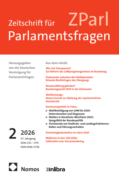 Cover der Ausgabe: ZParl Zeitschrift für Parlamentsfragen Jahrgang 57 (2026), Heft 2