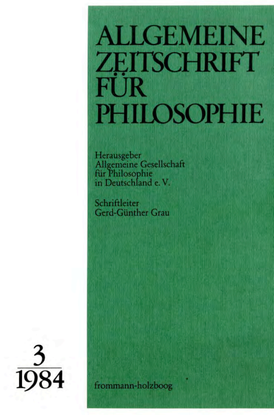 Cover of Volume: Allgemeine Zeitschrift für Philosophie (AZP) Volume 9 (1984), Edition 3