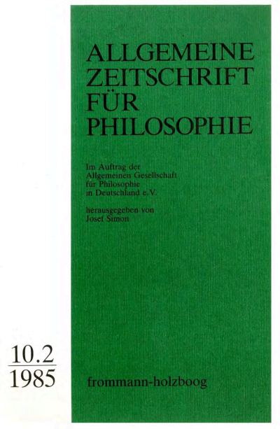 Cover of Volume: Allgemeine Zeitschrift für Philosophie (AZP) Volume 10 (1985), Edition 2