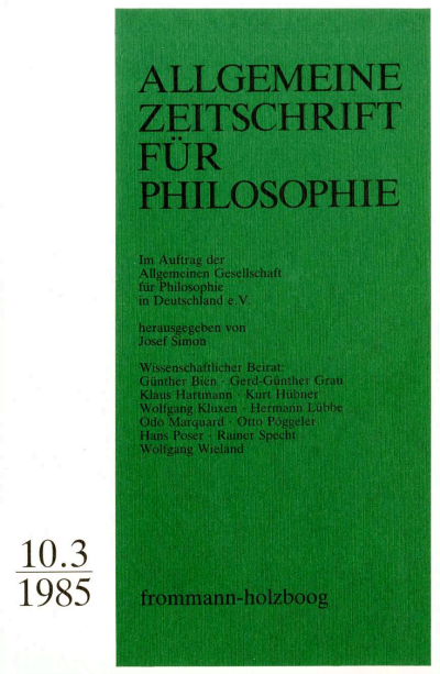 Cover of Volume: Allgemeine Zeitschrift für Philosophie (AZP) Volume 10 (1985), Edition 3