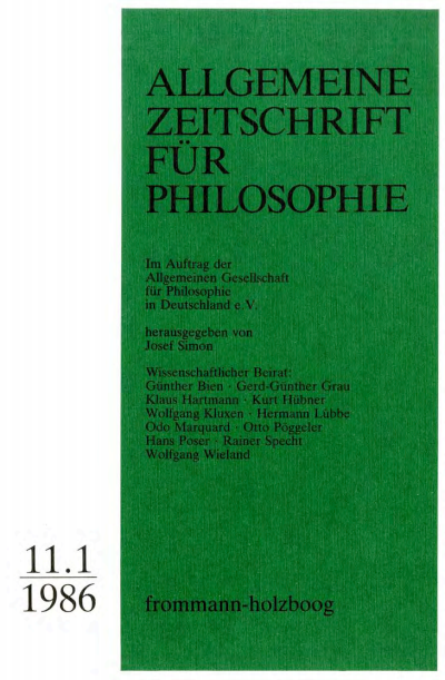 Cover of Volume: Allgemeine Zeitschrift für Philosophie (AZP) Volume 11 (1986), Edition 1