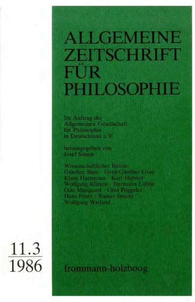 Cover of Volume: Allgemeine Zeitschrift für Philosophie (AZP) Volume 11 (1986), Edition 3