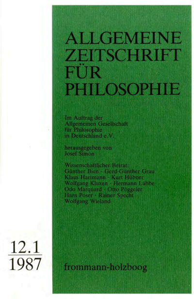 Cover of Volume: Allgemeine Zeitschrift für Philosophie (AZP) Volume 12 (1987), Edition 1