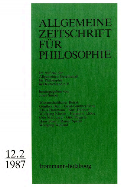 Cover of Volume: Allgemeine Zeitschrift für Philosophie (AZP) Volume 12 (1987), Edition 2