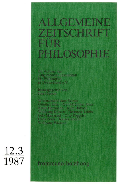 Cover of Volume: Allgemeine Zeitschrift für Philosophie (AZP) Volume 12 (1987), Edition 3