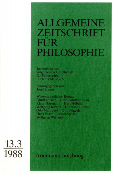 Cover of Volume: Allgemeine Zeitschrift für Philosophie (AZP) Volume 13 (1988), Edition 3