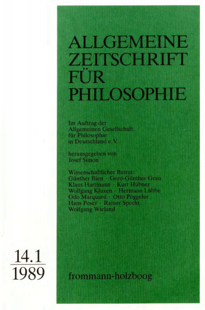 Cover of Volume: Allgemeine Zeitschrift für Philosophie (AZP) Volume 14 (1989), Edition 1