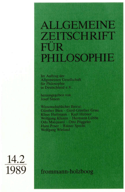 Cover of Volume: Allgemeine Zeitschrift für Philosophie (AZP) Volume 14 (1989), Edition 2