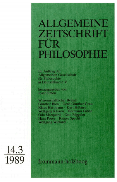 Cover of Volume: Allgemeine Zeitschrift für Philosophie (AZP) Volume 14 (1989), Edition 3