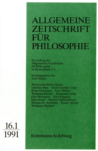 Cover of Volume: Allgemeine Zeitschrift für Philosophie (AZP) Volume 16 (1991), Edition 1