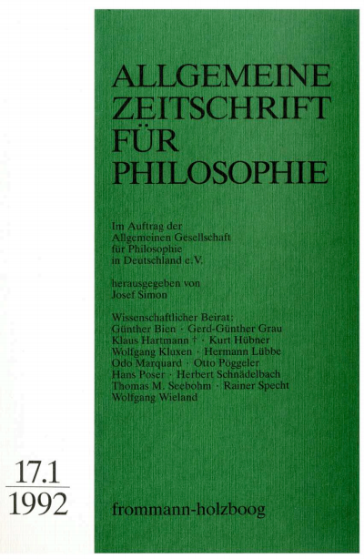 Cover of Volume: Allgemeine Zeitschrift für Philosophie (AZP) Volume 17 (1992), Edition 1