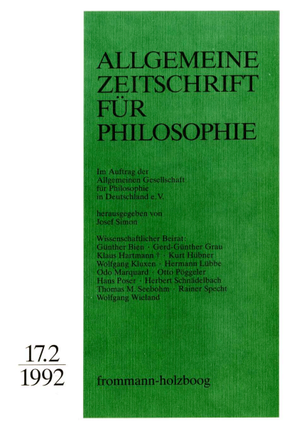 Cover of Volume: Allgemeine Zeitschrift für Philosophie (AZP) Volume 17 (1992), Edition 2
